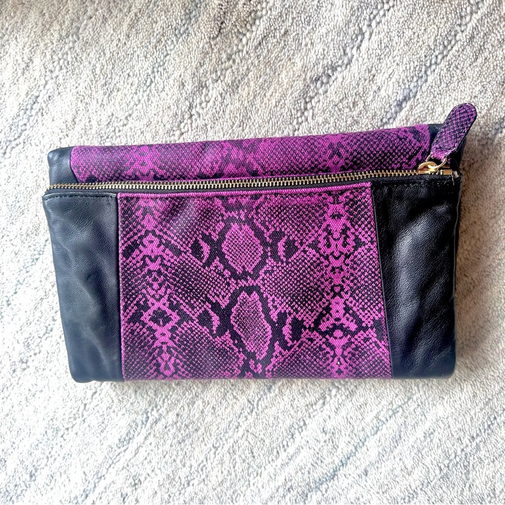 Be& D Purple & Black Python Print Leather Fold-Ov… - image 2